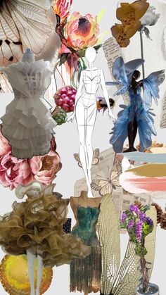 a collage of images with flowers, butterflies and other things in it's center