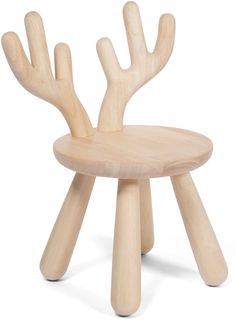 a wooden stool with two legs and a deer's antlers on it