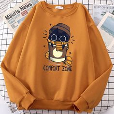 Black Cat Comfort Zone Sweatshirt Easy 30 day return policy Casual Winter Tops With Cat Print, Casual Winter Tops With Cartoon Print, Casual Cat Print Sweater For Winter, Casual Winter Sweater With Cat Print, Trendy Winter Tops With Cartoon Print, Winter Crew Neck Top With Cat Print, Casual Crew Neck Sweatshirt With Cat Print, Winter Cotton Top With Cat Print, Casual Cat Design Tops For Fall