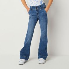 Keep her denim on-trend with this pair of flare-leg jeans from Thereabouts. Made from 100% cotton, this pair of denim is perfect for your little or big girl to keep in her everyday rotation, and they're complete with a classic button-zip fly and 4-pocket tailoring.Features: Fly FrontClosure Type: Button & ZipperPockets: 2 Back Slip Pockets, 2 Front Slip PocketsRise: At WaistFiber Content: 100% CottonFabric Description: DenimInseam: AverageCare: Tumble Dry, Machine WashJean Style: Flare Leg Jeans Adaptive Clothing, 7 Jeans, Jeans Diy, Flare Leg Jeans, Boys Hoodies, Cargo Pant, Big Girl, Boys Long Sleeve, Henley Shirts