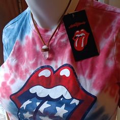 Red , White, Blue Tye Dye With Iconic Lips & Tongue.Fun Shirt Adult/ X Small Red T-shirt For Summer Gift, Casual Red T-shirt For Gift, Red Summer T-shirt As A Gift, Fun Red Top As A Gift, Trendy Red Top As A Gift, Rolling Stones Shirt, Rolling Stones Band, Blue Tye Dye, Band Hoodies