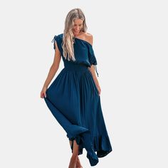 The Blue Off-Shoulder Flounce Hem Maxi Dress is your new partner in style. With its playful off-shoulder cut and a flouncy hem, this dress brings a bit of fun to any occasion. It’s not just a dress—it’s a mood booster. Product code: CAA05A4G062HH Summer Off Shoulder Dress With Ruffle Hem, One-shoulder Ruffle Hem Dress For Vacation, One Shoulder Ruffled Summer Maxi Dress, One Shoulder Ruffle Summer Maxi Dress, Summer Off-shoulder Mini Dress With Ruffle Hem, Summer Off-shoulder Dress With Ruffle Hem, Off-shoulder Maxi Dress With Ruffle Hem For Vacation, Summer One-shoulder Maxi Dress With Ruffles, Blue Off Shoulder Dress For Summer Day Out