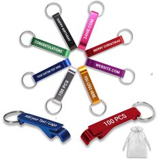 a set of six key chains with different colors