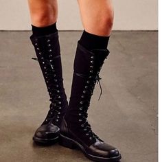 New Without Box. Size 39/9 Color: Black Photos Are Best Descriptors ! Vintage Combat Boots, Mesh Boots, Black Photos, Free People Boots, Shoes Inspiration, Gladiator Boots, Calf High Boots, Black Riding Boots, Lace Up Combat Boots