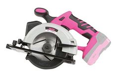 a pink and black cordless circular saw