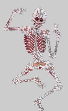 a drawing of a skeleton with muscles and bones in it's arms, sitting on the ground