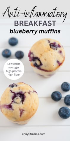 blueberry muffins with text overlay