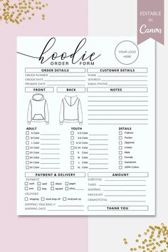 a printable bookie checklist with gold confetti on the side and a pink background