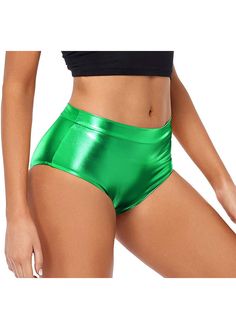 Green high waisted booty shorts Festival Bottoms, Criss Cross Swimsuit, Kids Leotards, Rave Shorts, Metallic Bodysuit, Metallic Shorts, Wedding Skirt, Dance Shorts, Black Hot Pink