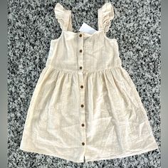 H&M Buttoned Up Summer Dress With Adorable Ruffled Straps! Casual Cream H&m Dress, H&m Casual Cream Dress, Casual H&m Cream Dress, H&m Casual Beige Dress, Casual Beige H&m Dress, H&m Cream Summer Dress, Casual H&m Dresses With Ruffles, H&m Cotton Sundress, Boho Long Sleeve Shirt