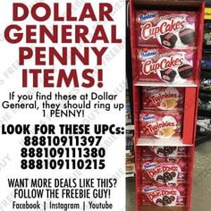 an advertisement for dollar general penny items in a store with the price tag below it