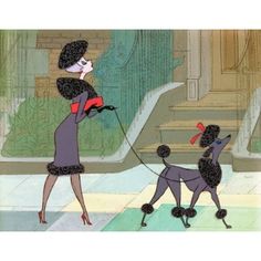 a woman walking two poodles on a leash