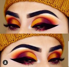 Nails Ombre Orange, Thanksgiving Makeup, Fall Eyeshadow, Orange Eye Makeup, Make Up Designs, Bold Makeup Looks, Nails Ombre, Make Up Videos