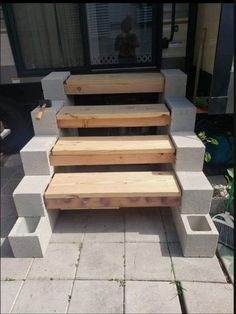 the steps are made out of concrete blocks