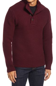 Military style influences a rugged sweater designed with a four-button placket and mock neck. The thick and cozy textured-knit wool-blend ensures all-day warmth and comfort. Style Name:Schott Nyc Military Henley Sweater. Style Number: 5238688. Available in stores. Henley Sweater, Sweater Style, Collar Cardigan, Burgundy Sweater, Mens Scarves, Suit Accessories, Military Style, Mens Sportswear, Rugby Shirt