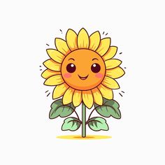 Sunflower Things, Sunflower Cartoon, Sunflower Vector, Cartoon Sunflower, Well Paper, Basic Sketching, Cute Sunflower, Sunflower Cards, Photo Cute