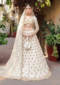 Golden White Lehenga Choli For Indian Bridal Wear Bridal Choli, White Lehenga Choli, Golden Lehenga, Indian Wedding Lehenga, Nikah Dress, White Lehenga, White Indian Wedding, Ethereal Wedding, Indian Bridal Dress