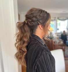 24 Prom Ponytail Hairstyles That Will Perfectly Match Your Crown Ponytail Hair For Wedding, Braid Ponytail Wedding Hair, Wedding Hair Messy Half Up, Braided Ponytail Hairstyles Bridesmaid, Prom Hairstyles Updos For Curly Hair, Ponytail Gala Hairstyle, Bridesmaid Ponytail With Braid, Bridesmaid High Ponytail With Braid, Bridemaids Hairstyles Pony