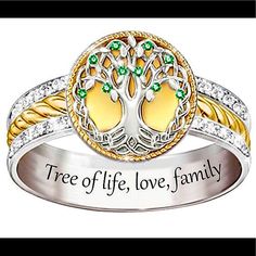 2 Color 14k Plated & 925 Sterling Silver Tree Of Life Ring With Diamonds & Emeralds !! Diamonds & Emerald Simulated Black Agate Ring, Tree Of Life Ring, Life Ring, Pave Diamond Engagement Rings, Natural Turquoise Stone, Feather Ring, Rings Jewelry Fashion, Stylish Rings, Silver Tree