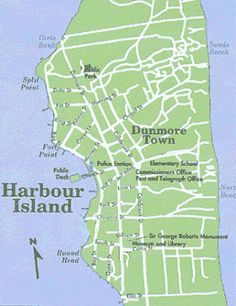 a map of harbour island showing the location of dunmore town and its surrounding area