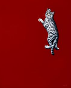 a painting of a cat on a red background