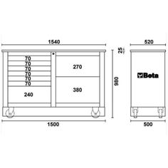 a drawing of the sideboard with measurements