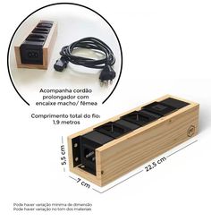 a wooden box with an electronic device attached to it and the measurements for each item