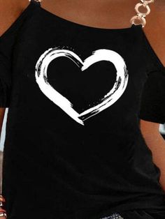 📦FREE Shipping on orders over $80 Gender: Women Type: Tops Feature: Print Heart, Cold Shoulder, Short Sleeves Material: Polyester/Cotton Style: Casual/Fashion Color: Black Size: S, M, L, XL, 2XL, 3XL Please Note: All Dimensions Are Measured Manually With A Deviation Of 1 To 3cm Shirts Graphic Tees, Boho Print, Women T Shirts, T Shirt For Women, Shirt For Women, New Print, Clothing Dresses, Fashion Colours, Graphic Tees Women