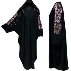 Black Batwing Abaya Farasha Jalabiya Arab Dress with Embroidery . As a result, comes in original plastic wrap with Hijab included. Beautiful material with a premium feel. Exclusive new design Abaya.      Latest new design!  Comes with scarf  open front  embroidery   Colour: black   material : nida  Suitable for easy iron.   Do not tumble dry.  Dry clean  hand wash  The scarf is free and it may be little different in colour and design   Abayas are known by many name such as modest Islamic clothing, jilbab, jalabiya Arab rob, long dress, Muslim clothing, Kimonos, Hijab. However, they serve the same purpose: to cover. Other models are usually kaftans, cut from light, flowing fabrics like crepe, georgette, nida, and chiffon. Other known styles are open ,closed front, Batwing. Styles differ fro Traditional Long Niqab For Eid, Traditional Black Abaya With Floral Embroidery, Black Long Kaftan With Floral Embroidery, Traditional Long Sleeve Embroidered Khimar, Traditional Embroidered Long Sleeve Khimar, Traditional Black Thobe With Floral Embroidery, Embroidered Khimar For Eid, Batwing Abaya, Design Abaya