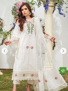 *PURE LAWN heavy embroidered scifflie cut work front & heavy embroidered shifflie cut work daman boarder* *heavy emvroidered schifflie cut work back with heavy embroidered cut work daman boarder* *heavy embroidered schifflie cut work  sleeves* *NET EMBROIDED 4 sided ready duppatta* *trouser PATCH* Farida Hasan, Organza Kurta, Chicken Kari, Organza Suits, Hijab Wedding Dresses, Kurta Patterns, Kurti Embroidery Design, Dresses Designer, Stylish Dresses For Girls