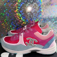 Chanel Sneakers 2020 Cruise Collection Size 41 Pink, Fuchsia, Teal, White. Comes With White Extra Laces. Only Worn Twice. Like New Condition. Original Box And Dust Bags #41 #Us11 #Chanelsneakers #Solstylesme #Size11 Colorful Gym Shoes, Shoes Chanel, Chanel Sneakers, Cruise Collection, Gym Shoes, Chanel Shoes, Sneaker Head, Womens Shoes Sneakers, Original Box