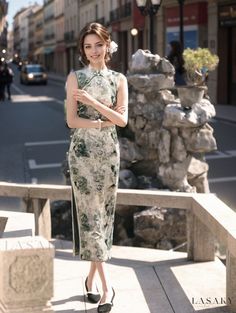 Lasaky - Sleeveless Mandarin Dress: Vintage Revival with Modern Shanghai Style for Everyday Wear Sleeveless Dress With Shirt Underneath, Dress With Shirt Underneath, Shanghai Style, Mandarin Dress, Chinese Fancy Dress, Vintage Revival, Wear Green, Modern Dress, Daily Dress