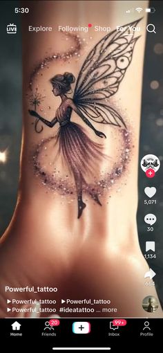 an image of a woman's foot with a fairy tattoo on the bottom and side