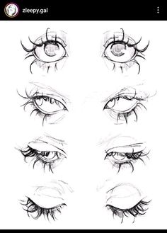 an image of the eyes and eyelashes of someone's face with different angles to draw