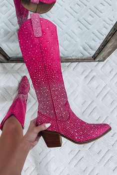 Arii Fuchsia Rhinestone Boots Rhinestone Boots, Pink Cowboy Boots, Eras Tour Outfit Ideas, Pink Pony Club, Pink Cowboy, Cute Cowgirl, Western Shoes, Disco Cowgirl, Pretty Shoes Sneakers