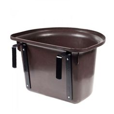 a brown plastic container with black handles