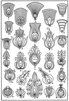 an image of different designs in the style of art nouveaus, including peacocks and flowers