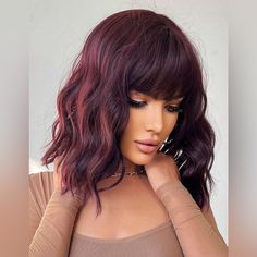 Brand New Wig Burgundy Wavy 14inch Burgundy Bob, Pink Highlighter, Wigs Curly, Wavy Wigs, Bangs Short, Pink Highlights, Burgundy Hair, Rose Gold Pink, Strawberry Blonde