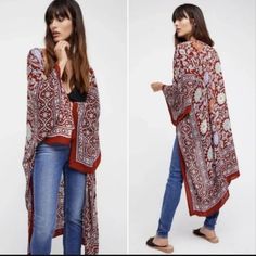 Free People Magic Dance Border Print Kimono The Lightweight Kimono Features A Colorful Pattern With A Border Print. Make A Statement With This Bold Style. Care/Import Machine Wash Cold Made In India Red One-size Kimono For Festivals, Red Printed Kimono For Fall, Casual Red V-neck Kimono, Fitted Red Bohemian Kimono, Red Beach Kimono For Fall, Red Bohemian One-size Kimono, Fitted Red Summer Kimono, Fitted Red Kimono For Spring, Summer Red Free Size Kimono