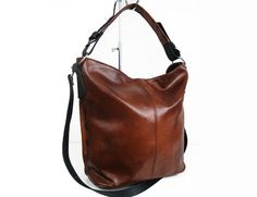 Cognac Brown LEATHER HOBO BAG - Everyday Leather Shoulder Bag Leather Fringe Bag, Brown Leather Handbag, Brown Leather Handbags, Leather Laptop Bag, Hobo Bags, Leather Bags Handmade, Leather Hobo Bag, Dooney Bourke Handbags, Boho Bag