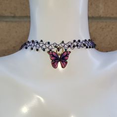 Butterfly Charm Necklace Choker Necklace Tattoo Choker With Beads Stretch To Fit Handmade With Love Same Day Or Next Day Shipping Feel Free To Ask For Any Measurements Or Any Questions You Might Have Shopsaritalynne! Purple Beaded Necklace For Party, Handmade Purple Beaded Necklaces For Party, Purple Jewelry With Colorful Beads For Party, Purple Pendant Jewelry For Party, Handmade Purple Beaded Necklace For Party, Metal Choker With Black Beads As A Gift, Purple Beaded Necklaces For Party, Purple Metal Necklace For Party, Purple Jewelry With Black Beads For Festival