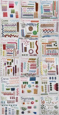 an image of a cross stitch pattern with many different colors and designs on the page