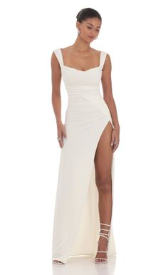 Open Back Bow Maxi Dress in White | LUCY IN THE SKY Cute Formal Dresses, Prom Dress Inspo, Banquet Dresses, Prom Dress Inspiration, Cute Prom Dresses, Pretty Prom Dresses, Grad Dresses, Gala Dresses, Glam Dresses