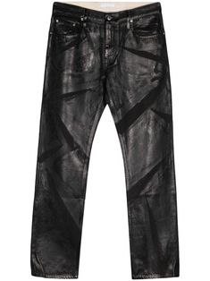 black cotton denim metallic finish all-over foil print low-rise belt loops front button and zip fastening classic five pockets straight leg Helmut Lang Jeans, Foil Printing, City Shorts, Summer Beach Wear, Printed Denim, Rugby Shirt, Foil Print, Helmut Lang, Light Jacket