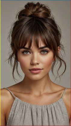 ✨ Ready for a stunning look? Achieve a youthful and fresh appearance with this Classic Waves with Side-Swept Bangs wedding hairstyles half length with bangs. Perfect the technique for seamless hair extensions. Perfect for those wanting to grow out shorter styles. Easy to maintain and style at home. Click for a step-by-step guide! #ClassicWaveswithSide-SweptBangsweddinghairstyleshalflengthwithbangs Short Bangs Wedding Hairstyle, Bangs With Part In The Middle, Bangs For Very Fine Hair, Parted Fringe Hairstyles, Hairstyle With Short Bangs, Bridesmaid Hairstyles Medium Length Fine Hair, Hoco Hair With Bangs, Medium Fine Hairstyles, Shorter Hair With Bangs