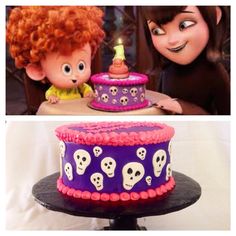 there is a cake with skulls on it and an image of a child's birthday cake