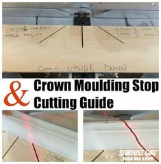 the instructions for how to cut wood with a circular sawtoothing blade and crown moulding stop cutting guide