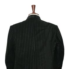 This Chiragh Apparel blazer is an elegant upgrade on dapper tailoring and features rich shades in a sumptuous fabric for elegant opulence. Fashioned from premium quality velvet, this striped blazer features full lining in Japanese silk, a notch lapel, two-button closure and single-vented back. A left chest pocket and three flap pockets appoint the front while the inside has two (2) pockets on the left and one (1) pocket on the right. A flash of contrast piping is added to the jacket lining insid Pinstripe Single Breasted Sport Coat For Formal Occasions, Classic Striped Outerwear For Formal Occasions, Winter Pinstripe Suits, Fitted Pinstripe Outerwear For Semi-formal Occasions, Pinstripe Fitted Outerwear For Semi-formal Occasions, Striped Long Sleeve Sport Coat For Formal Occasions, Formal Pinstripe Single Breasted Sport Coat, Classic Striped Formal Outerwear, Winter Pinstripe Formal Outerwear