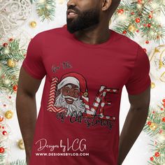 African American Christmas Shirt | Black Santa T-Shirt This classic unisex jersey short sleeve tee fits like a well-loved favorite. Soft cotton and quality print make users fall in love with it over and over again. These t-shirts have-ribbed knit collars to bolster shaping. The shoulders have taping for better fit over time. Dual side seams hold the garment's shape for longer.  Please keep in mind that colors may vary slightly due to screen variations. RECOMMENDED CARE INSTRUCTIONS > To keep your shirt looking new we recommend washing inside out with like colors in cold water and hang to dry. Do not iron. Do not dry clean. PROCESSING > This product will ship standard mail directly from our third-party vendor within 7-10 business days after payment has cleared. *SHIPPING* > Please Note: Ord African American Christmas Tshirts, Holiday T Shirts, African American Christmas, American Christmas, Xmas Tees, Santa Shirt, Black Santa, Santa Shirts, Christmas Tshirt