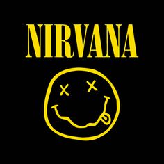 nirvana's face with the words nirvana written on it in yellow and black background